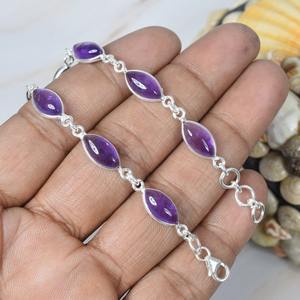 Bijoux faits à la main améthyste violette 925 argent Sterling pierre précieuse réglable Marquise Bracelet février mois pierre de naissance 12 pierres - Product Image 2
