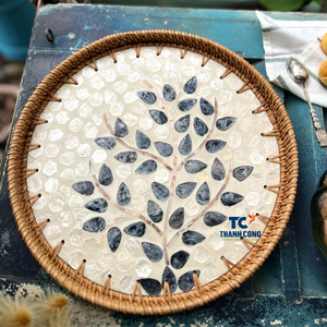 Casa de lujo MADRE DE PERLA BANDEJAS DE BORDE DE RATTAN para servir elegante, Decoración de cocina y regalos para ocasiones especiales - Product Image 1