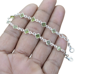 Pulsera de estilo bohemio de plata hecha a mano, joyería de plata de ley 925, pulsera de tendencia de piedras preciosas de Peridoto, joyería para mujer, regalo para - Product Image 1