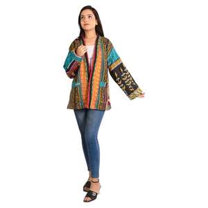 Veste Kantha indienne en coton faite à la main pour femmes Manteau court réversible vintage matelassé à fleurs Long pour tout l'hiver printemps automne - Product Image 2