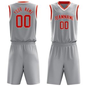 Wholesale Supplier Custom <b>Sports</b> Basketball Top and Shorts Set Custom Grey <b>Sports</b> <b>Jersey</b> with Red Highlights for Men - Product Image 2