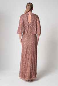 Robe maxi trapèze à devant perlé, design symétrique, col rond, fente latérale à la taille, antistatique, vêtements de soirée et de cocktail, respirante - Product Image 4