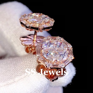 Lujo VVS Moissanite Cluster Stud Pendientes Redondo Baguette Marquise Corte en 925 Plata Oro Rosa Mujeres de moda - Product Image 2