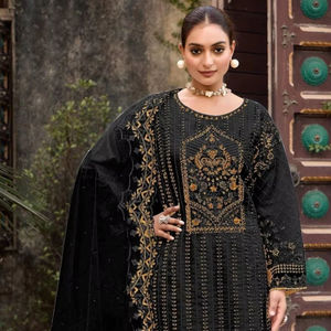 Elegante pesado Khatli bordado viscosa Santoon inferior hermosa Organza bordada Dupatta Shalwar Kameez para fiesta de invierno - Product Image 1