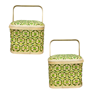 Cestas de Almacenamiento de Bambú Rústicas Tejidas a Mano, Cesta para Frutas con Diseño Floral - Product Image 1