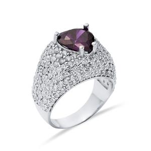 Heart Cut Amethyst Stone Cluster <b>Ring</b> CZ Stony Design Wholesale Turkish Handmade 925 Sterling Silver Jewelry - Product Image 3