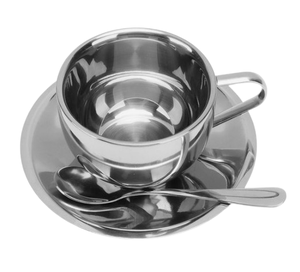 Ensemble de tasse à café et soucoupe en acier inoxydable avec cuillère, tasse à thé en métal, vaisselle réutilisable de qualité alimentaire, durable, pour hôtel, restaurant, café X - Product Image 4