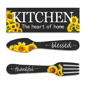 Kitchen restaurant wall decoration wooden hanging sign EAT knife and fork home decoration hanging wooden sign wall decoration