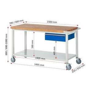 Banco da lavoro mobile RAU 1500 x 700 x 880 mm LxPxH Serie 8000 - Product Image 3