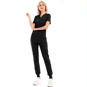 Haut à manches courtes anti-rides col en V médecin soins infirmiers gommages jogger ensembles gommage médical costumes uniformes hospitaliers gommages pour femmes - Product Image 2