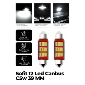 Ampoule de plaque de plafond Sofit 12 LED Canbus C5W 2 pièces 39mm Éclairage durable et économe en énergie - Product Image 1