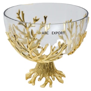 Bol de service de luxe blanc clair avec feuille d'or, décoration de Designer entièrement couvert, décoration moderne, bols de service fantaisie - Product Image 1