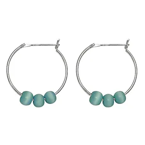 Boucles d'oreilles créoles plaquées argent pour femmes avec perles imitation turquoise, bijoux de mode décontractés - Product Image 1