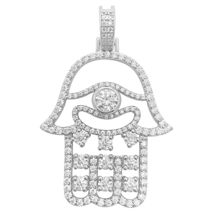 Iced Out Hamsa mano colgante mal protección encanto oro blanco Moissanite Hip Hop joyería para hombres mujeres suerte Bling collar - Product Image 1