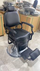 Fauteuil de Barbier Hydraulique Noir en Cuir PU avec Appui-tête pour Salon de Coiffure - Product Image 2
