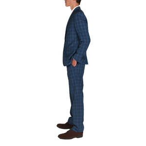 Abito da uomo Billy London slim-fit elasticizzato ad alte prestazioni, blazer blu taglia 40R monopetto e doppiopetto con chiusura a bottoni sul pantalone - Product Image 3