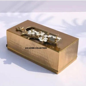 Boîte à mouchoirs en acier inoxydable brillant finition luxe style laiton branche attachée design élégant porte-serviettes - Product Image 4