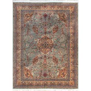 Tapis en laine noué à la main Aalam Blue, motif floral oriental pour la maison, le salon, la chambre - Pae-5746, rectangulaire 9x12, pour adolescents - Product Image 4