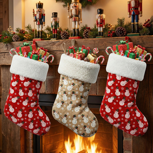 43 cm Christmas Design Stocking with Fur and Plaid for <b>Winter</b> Merry Christmas Occasions - Product Image 1