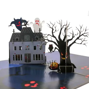 Kiricard 3D Pop Up carta spaventoso castello di Halloween per i bambini biglietto di auguri fornitore all'ingrosso migliore qualità in Vietnam artigianato