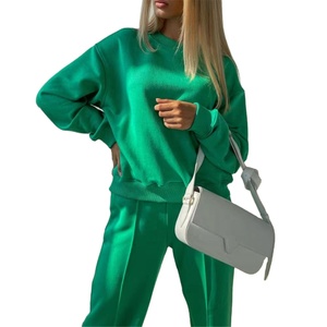 Ensembles de logo personnalisé pour femmes, sweat-shirt surdimensionné en coton à col ras du cou, pantalon à jambes larges, survêtement brodé grande taille 2026 - Product Image 4