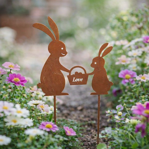 Rostiger Metall-Hase als Ornament mit Regenschirm, Vintage Eisen-Häschen Gartendekoration für Blumentöpfe, Hofkunst, Outdoor Frühlingsdekoration - Product Image 2