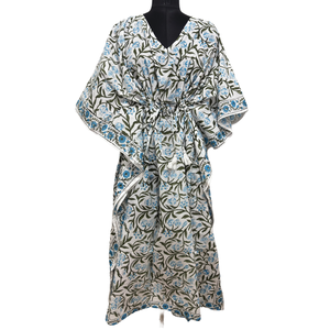 Elegant <b>Casual</b> <b>Long</b> Kaftan with Floral Pattern Block Print Free Size Trendy ODM <b>Dress</b> for Leisure Day - Product Image 1