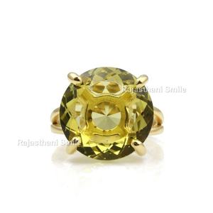 Bague de cocktail solitaire en argent sterling 925 plaqué or jaune 14 carats et rhodium avec quartz citron Taille de la pierre 16 mm pour les mariages et les fêtes - Product Image 2