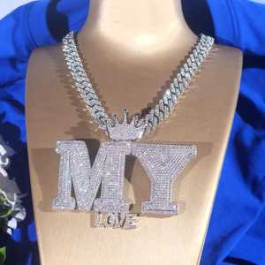 Bague en argent sterling 925 avec diamant moissanite MY LOVE! Pendentif Couronne Sertie de Pierres, Bijoux Hip Hop, Collier Personnalisé avec Nom pour Hommes et Femmes, Luxe - Product Image 6