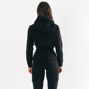 Sudadera con Capucha Corta Informal de Jersey de Lujo para Mujer, Bordada, de Manga Larga, Absorbente de Humedad, Color Sólido, 100% Algodón, Invierno - Product Image 4