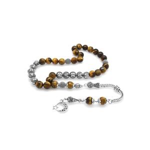 Sfera tagliata occhio di tigre pietra naturale perline di preghiera con nappe in metallo resistente appannamento scritto mio caro padre - Product Image 1