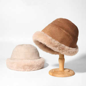 Sombrero de Pescador para Mujer SIDDIQUI HOSINEX 2024, de Piel Sintética, Laminado, Casual, de Felpa, sin Costuras, Lavado, Teñido, Desgarrado, Cálido para Invierno, con Lazo - Product Image 1