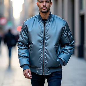 <b>Men's</b> Crew Neck Lightweight Bomber Varsity Jacket <b>Men</b> <b>Flight</b> MA1 Satin Bomber Jacket <b>Men</b> - Product Image 1