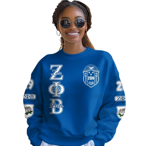 Sudadera Azul con Cuello Redondo de la Hermandad Zeta Phi Beta para Mujer, Ropa con Letras Griegas Bordadas de 1920 - Product Image 4