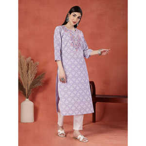 Kurta Recta con Estampado Floral y Bordado para Mujer, Cuello en V, Transpirable, de Algodón Puro, Elegante, Largo hasta la Rodilla, Talla 5XL, Suministro ODM - Product Image 5