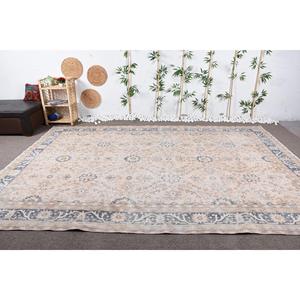 พรมวินเทจตุรกีขนาดใหญ่พิเศษ 8.1x11.9 ฟุต สีเบจผสมสีน้ำเงินลายปะติดทำจากขนสัตว์ - Product Image 2