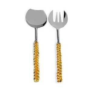 Serveur à salade unique le plus vendu avec poignée verte en acier inoxydable fourchette cuillère Design ustensiles d'hôtel - Product Image 3