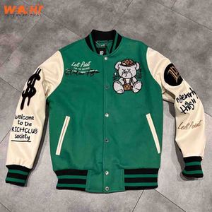 Personalizado Chenille bordado Varsity béisbol Bomber chaqueta hombres OEM College Letterman chaqueta con mangas de cuero Chaqueta corta - Product Image 1