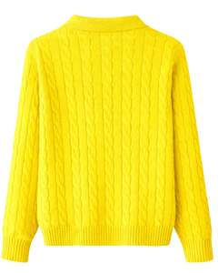 Suéter de Punto Trenzado Amarillo para Mujer, Cuello Polo, Manga Larga, Cierre de Botones, Suave, Cálido, Informal, para Invierno, Moda Femenina - Product Image 2