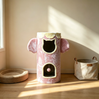 Arbre à chat à 2 niveaux Pink Elephant, maisonnette pour chat en peluche douce avec boule à clochette suspendue, mobilier d'intérieur pour chatons et petits chats