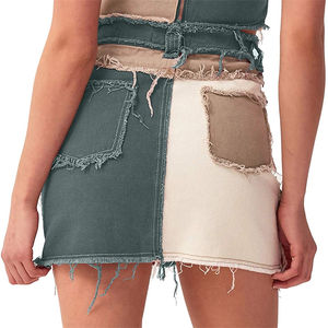 กระโปรงยีนส์ปะต่อสไตล์วินเทจของผู้หญิงกับ Y2K ตกแต่งงานปักผ้ายืดหลากสีสำหรับฤดูหนาว - Product Image 5