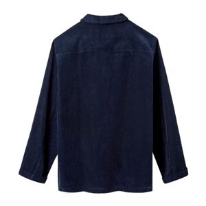 Chaqueta de trabajo relajada con doble botonadura en pana azul marino sin estructura y amigable para viajar con un ajuste cuadrado y abertura en V de la firma - Product Image 2