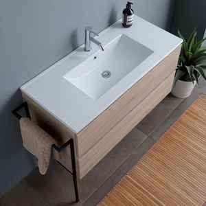 Meuble de salle de bain Belize 100CM avec 2 tiroirs, évier, miroir 100X60, porte-serviettes noir - Product Image 3