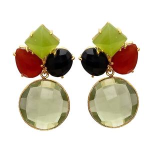 Nueva llegada de pendientes de peridoto de gota redonda chapada en oro y tres aretes de piedras preciosas más para mujer y niñas de Jaipur Gems - Product Image 1