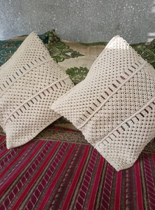 <b>Set</b> of 2 Macrame Boho Knitted Pillow Cover, Handmade Bohemian Cotton Decorative <b>Cushion</b> Cover - Product Image 2