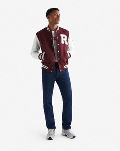 Lo último en estilo granate con cuello acanalado con puños, chaqueta Varsity para hombre, chaqueta Bomber de béisbol universitaria con letras y botones - Product Image 3