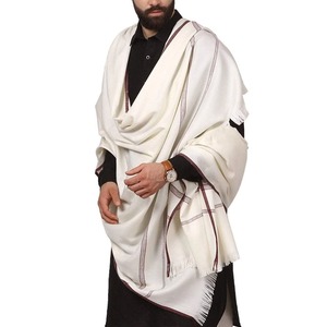Elegant Soft Beige Wool <b>Shawl</b> For Men With Thin Contrasting Black Border Ideal For Winter <b>Weddings</b> Ethnic Occasions - Product Image 4