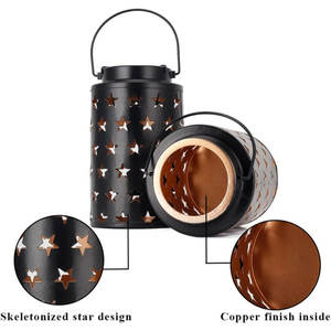 Set of 2 Metal Outdoor Hanging <b>Candle</b> Holders <b>Lanterns</b> Jars Star Cutting Design <b>Black</b> Coated For Wedding Events Parties 2025 - Product Image 6