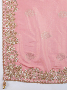 Sari de Seda Vichitra para Mujer Trendmalls, Bordado Intenso, Pieza de Blusa Sin Coser (K1063-Peach), Estilo Indio para Invierno y Verano - Product Image 6