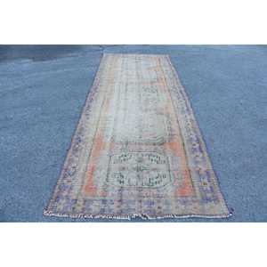 Alfombra de 4.1x11.1 pies, Alfombra Turca Vintage, Alfombra de Lana Azul - Product Image 1